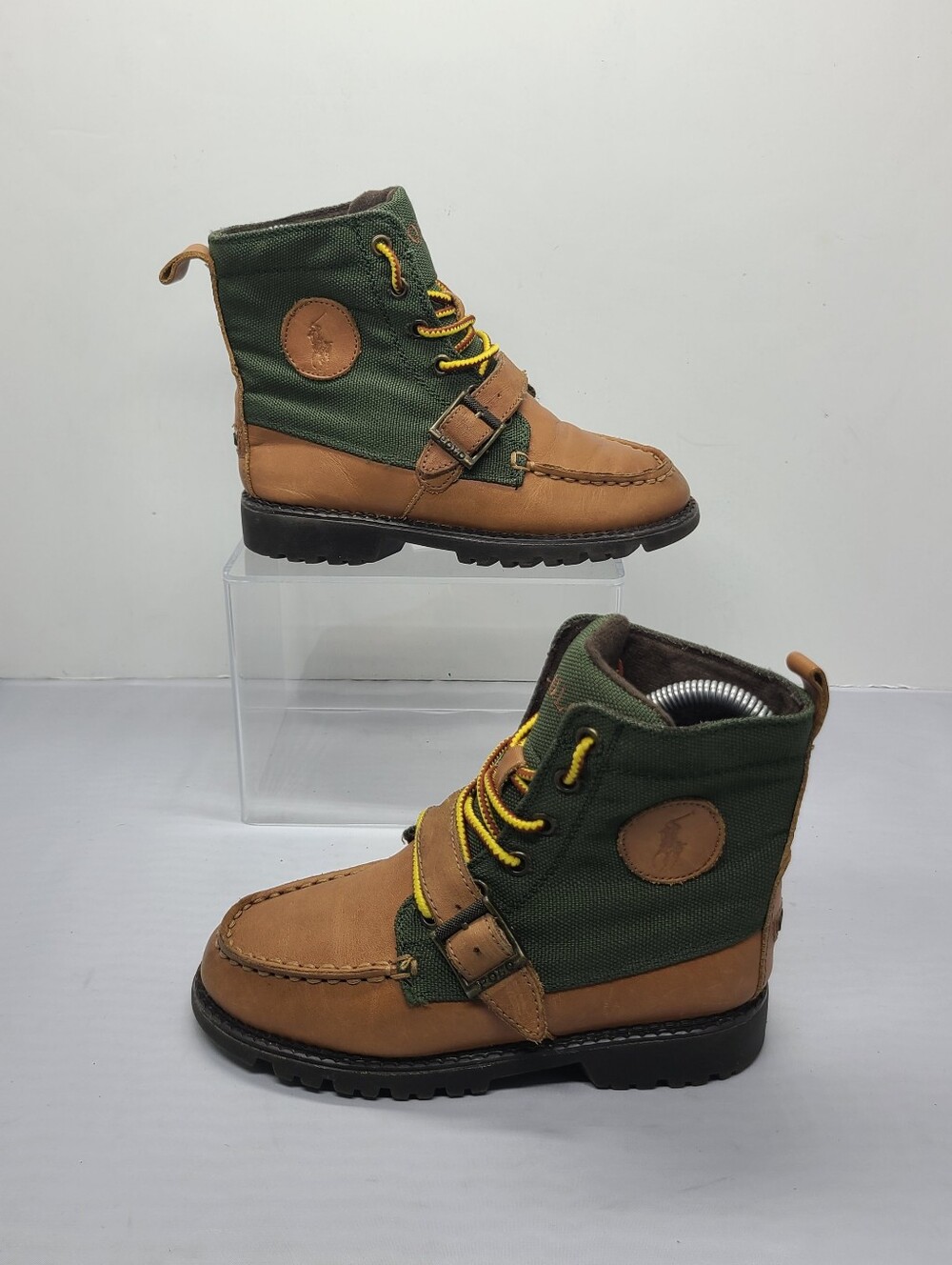 Polo Ralph Lauren Ranger Hi II Tan Green Leather Boots Kids Youth US Size 1